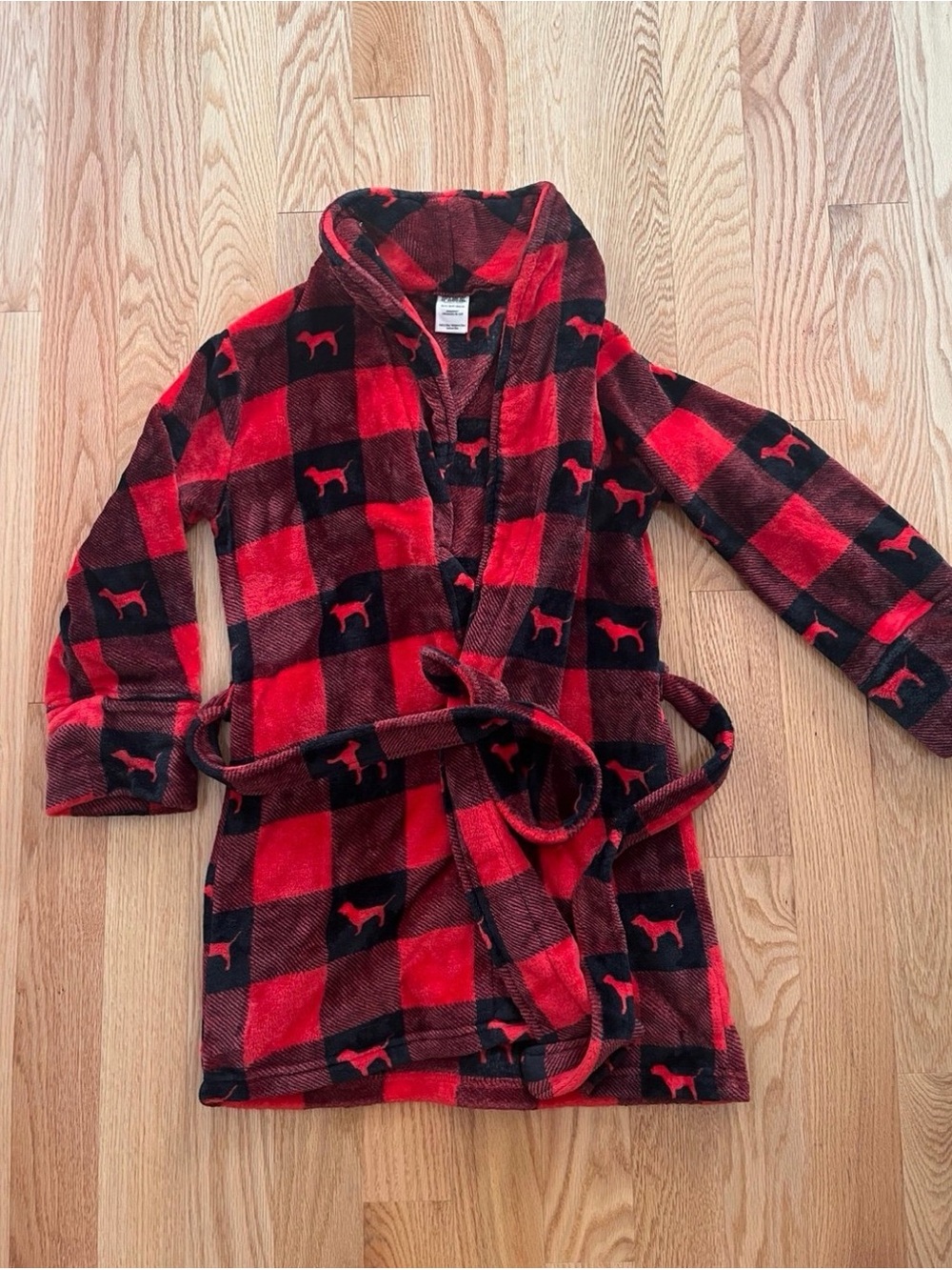 PINK Victoria’s Secret Buffalo Plaid Dog Logo Robe XS/S